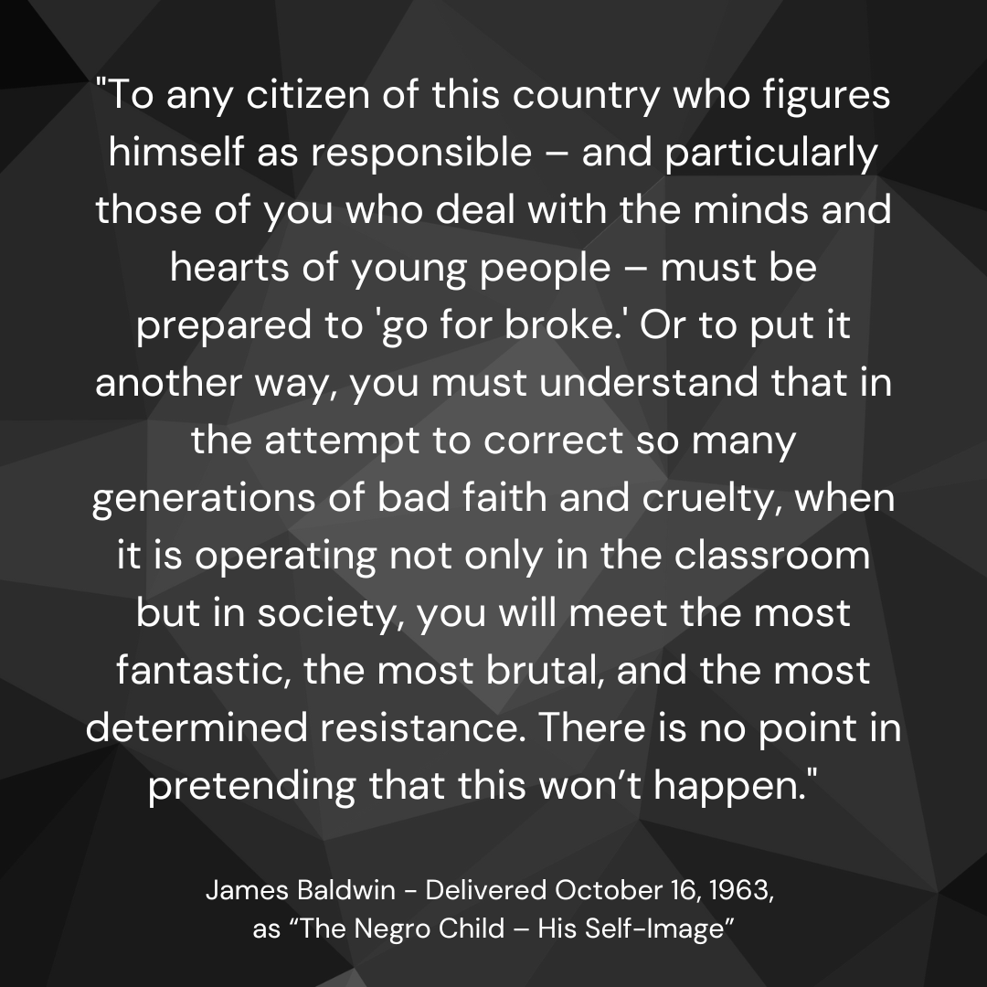Powerful start to this student led session as the student presenters turn to the educators and ask them to respond to James Baldwin quote.  #seeusall