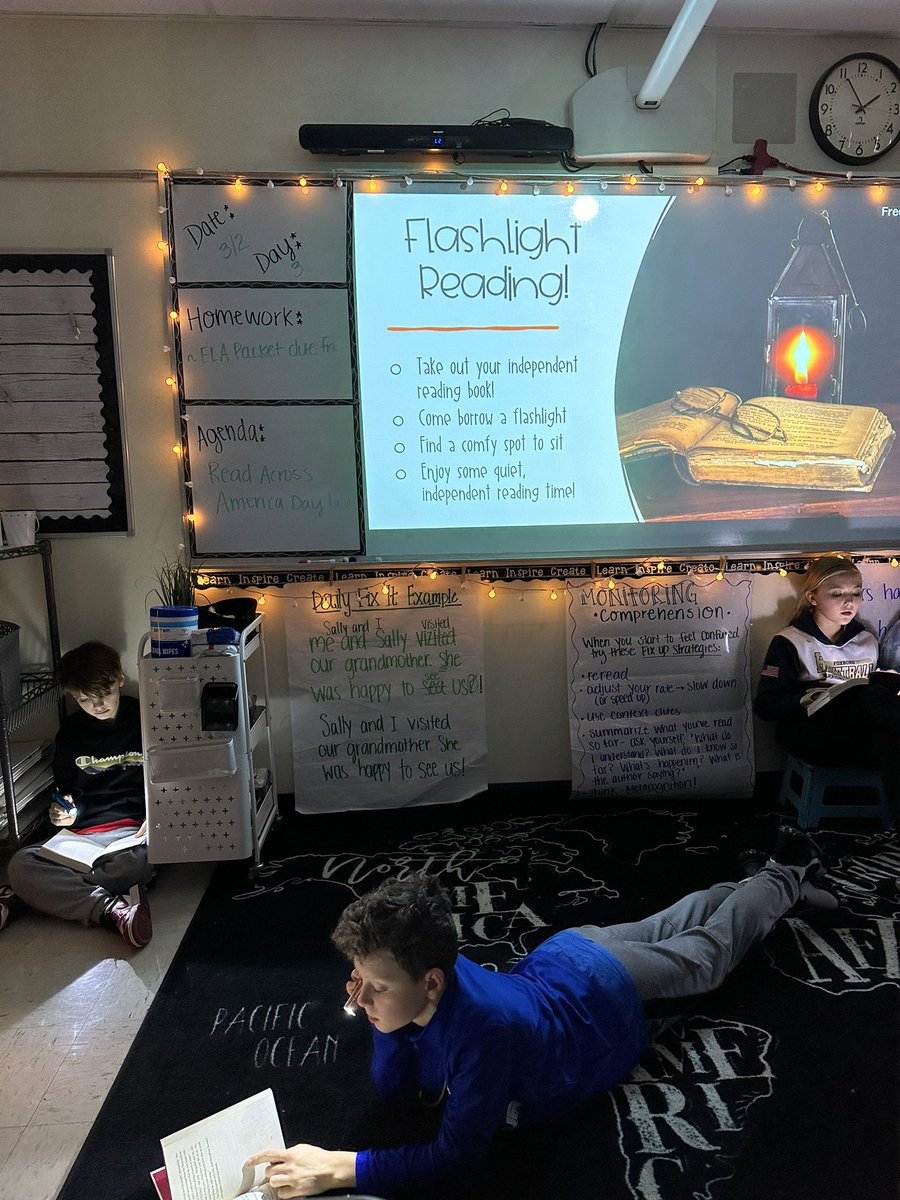 MrsTimpany's tweet photo. A little flashlight reading to end #ReadAcrossAmericaDay 📖🔦 #learnwithahern @AhernMiddle @FPS_Literacy https://t.co/FIXopl98mF