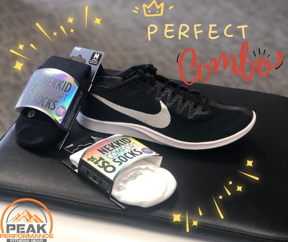 It is the perfect combo! The new Nekkid socks from OS1st has a sticky tab to keep the sock on without anyone knowing you are wearing a sock! Light weight and light weight spike can help you set some new records this track season! Come in today to try some out!