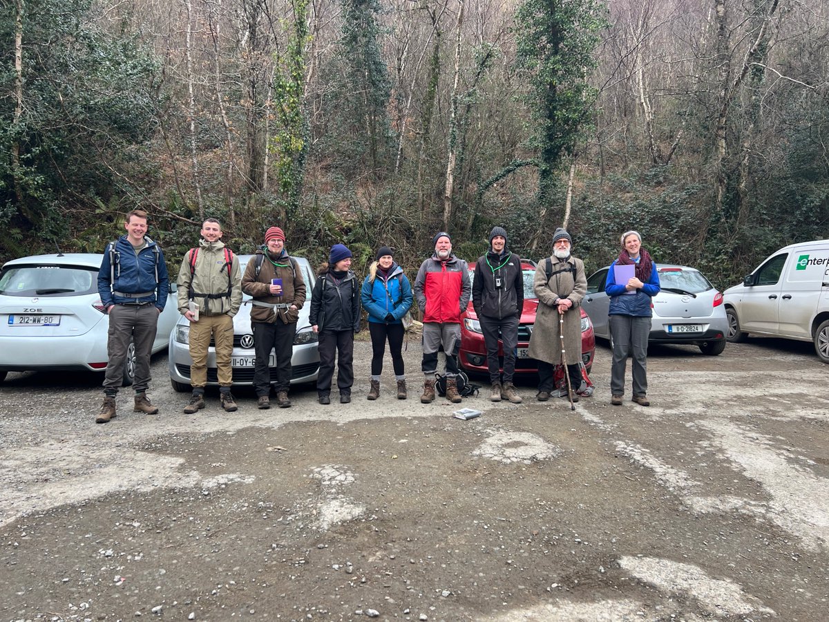 Bryospod's tweet photo. A great Irish Bryophyte Group meeting to Deputy's Pass, Co. Wicklow  today - delighted to have Professor Daniel Kelly join us. Find of the day was Porella arboris-vitae by @BlackthornEcol  - first record in the east of Ireland since 1975. And we even found some stubble. https://t.co/bOQ4r4lCDW