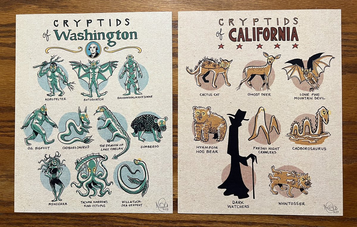 Cryptid enthusiasts, be sure to check out these cool state cryptid prints by @eatyourlipstick in Artist Alley at @emeraldcitycon. I grabbed one for my home state of Washington, plus the state where iLRN2023 is happening in June! @immersiveLRN