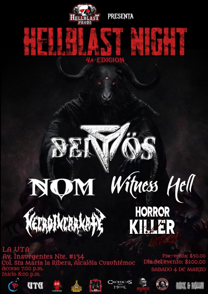 BBeat105's tweet photo. Estos son los conciertos que hay para hoy, 4 de marzo:

- #HellblastNight en #LaUTA, con #Deimös, #HellblastProds

- #AntiFxck en el #ZombieDiner

- #AntiMurosFest en el #ForoElMictlán, con Corrupted Youth, Helltroopers, @deathmatchcore. #VenasRotasDiscos https://t.co/9KYsqbgT5y
