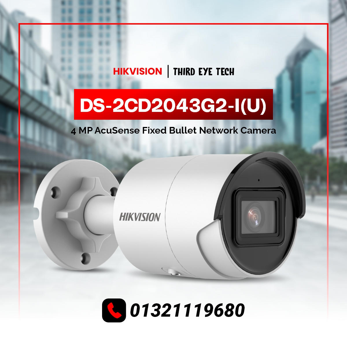 Buy HIKVISION DS-2CD2043G2-I(U) 4 Megapixel   Bullet Network Camera From 𝐓𝐡𝐢𝐫𝐝 𝐄𝐲𝐞 𝐓𝐞𝐜𝐡 At Lowest Price. 
☑ Image Sensor : 1/3″ Progressive Scan CMOS
☑ Max. Resolution : 2688 × 1520
☑ Lens : 4mm
☑  IR Distance: Up to 40 m
Made In China 
📞+8801321119680