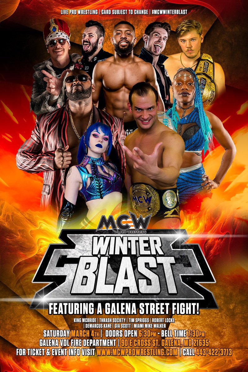 Wanna check out a family friendly fun filled #LiveProWrestling show tonight?!?

@MCWWrestling presents #MCWWinterBlast from #GalenaMD tonight at 7pm!

@KINGMcBrideofMD @MUSHMASTERWINS @Mike_Walker_30 @TheGiaScott @TheDemarcusKane @Drolix1 @themyleshawkins @KekoaPro @TrustInPhil