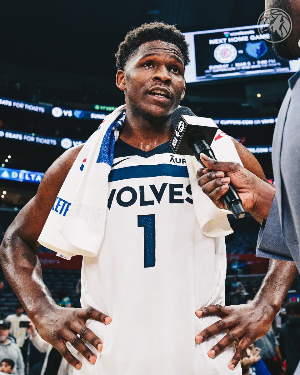 Timberwolves's tweet photo. one of four players in NBA history since 1950-51 to average 24+ PPG / 5+ RPG / 4+ APG at 21 years old or younger:

▪️ Michael Jordan
▪️ LeBron James
▪️ Tracy McGrady
▪️ ANTHONY EDWARDS https://t.co/x1CZTg6IEc
