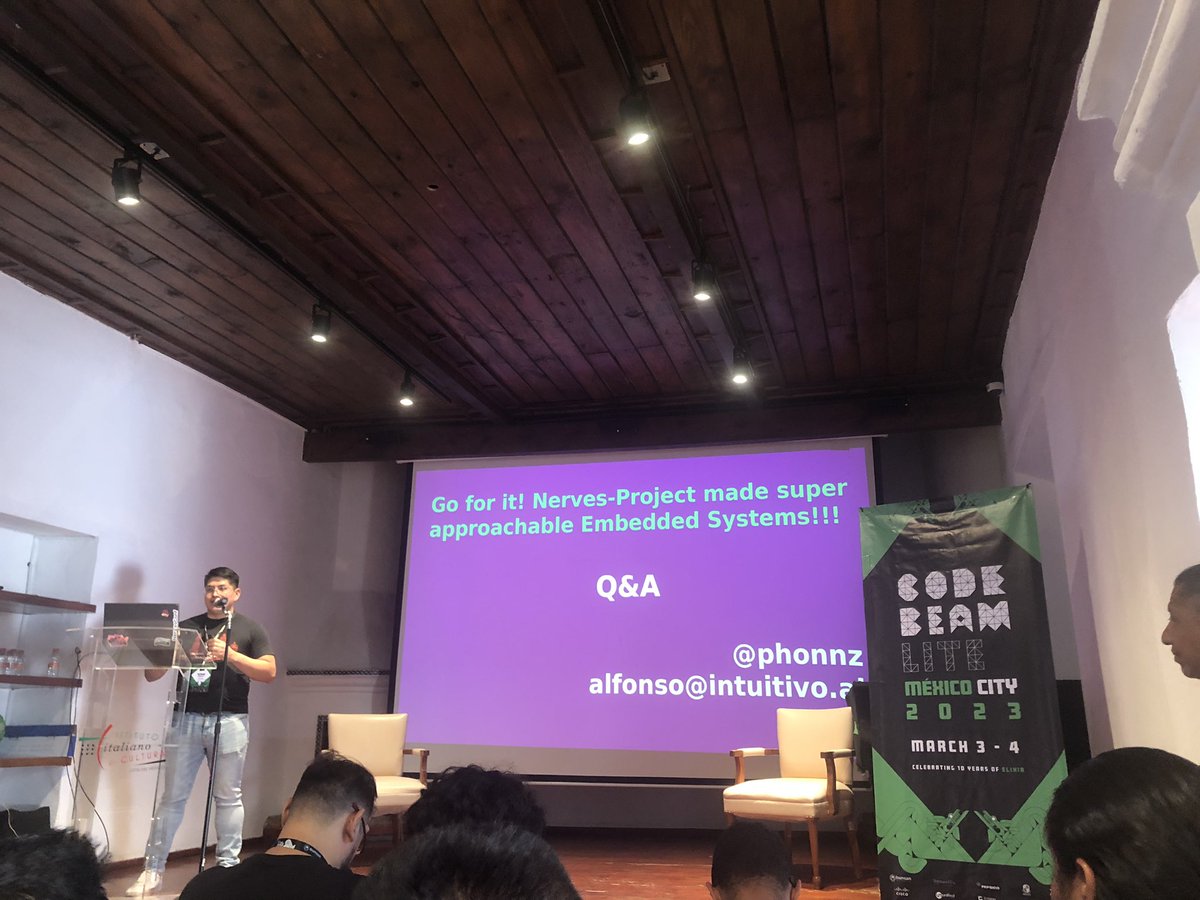 AnayeliMalvaez's tweet image. Now local talent at @CodeBEAMLiteMX speaking of great project using #Nerves and #Elixir by @phonnz