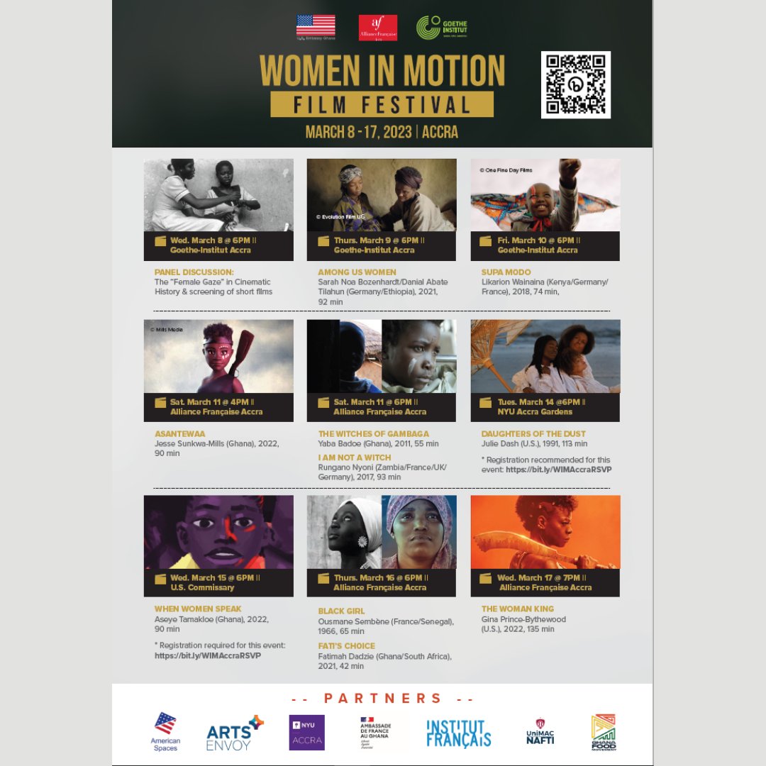 The 'Women In Motion' Film Festival starts this Wednesday at 18:30 GMT.  Check out the program line-up here: goethe.de/ins/gh/en/ver.…
@USEmbassyGhana 
@AF_Accra 
 #goetheinstitutghana 
#goetheghana
#accraevents 
#culturalevents 
#filmfestival