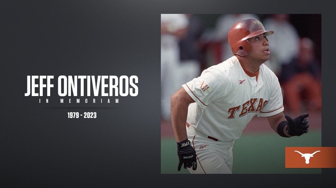 TexasBaseball's tweet photo. We are saddened to hear of the passing of Jeff Ontiveros, ’02 national champion and the Longhorns’ all-time leader in games played. 

Our thoughts are with his family and loved ones. https://t.co/bs3Omd1QNe
