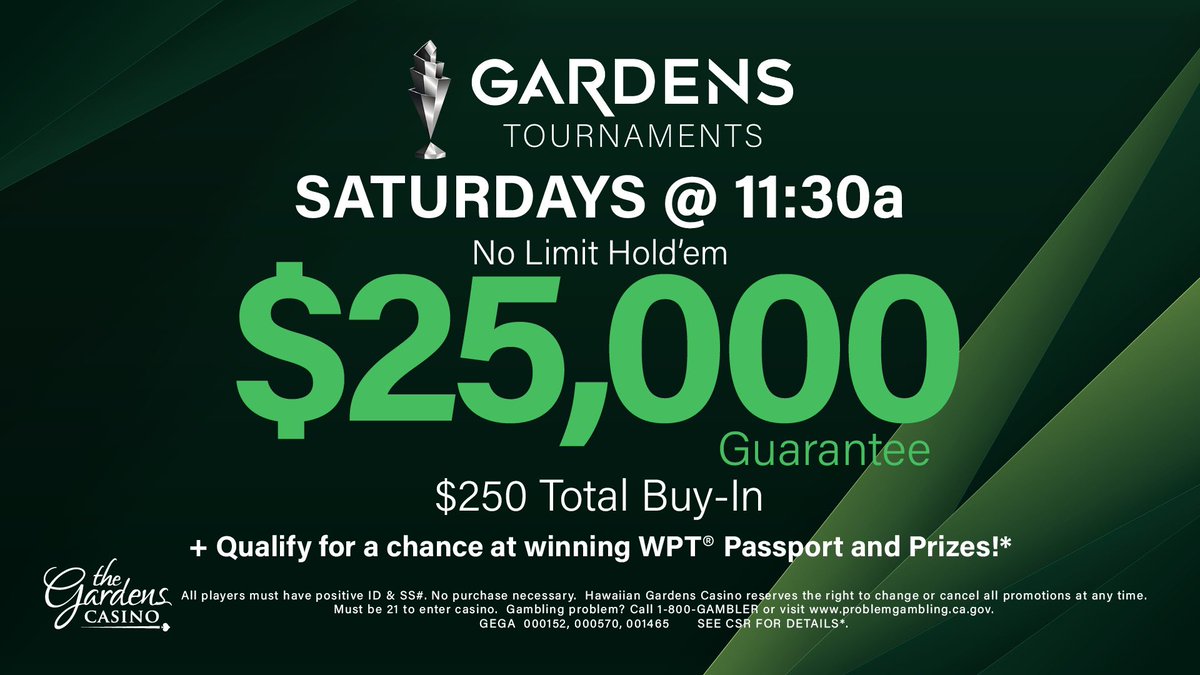 cavincasino's tweet image. Good morning #SoCal Double Points today at @gardenscasino towards @WPT #SatelliteSpectacular Players that qualify will only pay $30 as we will be awarding over $80K in #WPTPassports, Cash &amp;amp; Prizes on 4/2
This is the last month to qualify 
11:30am start time today $25K GTE