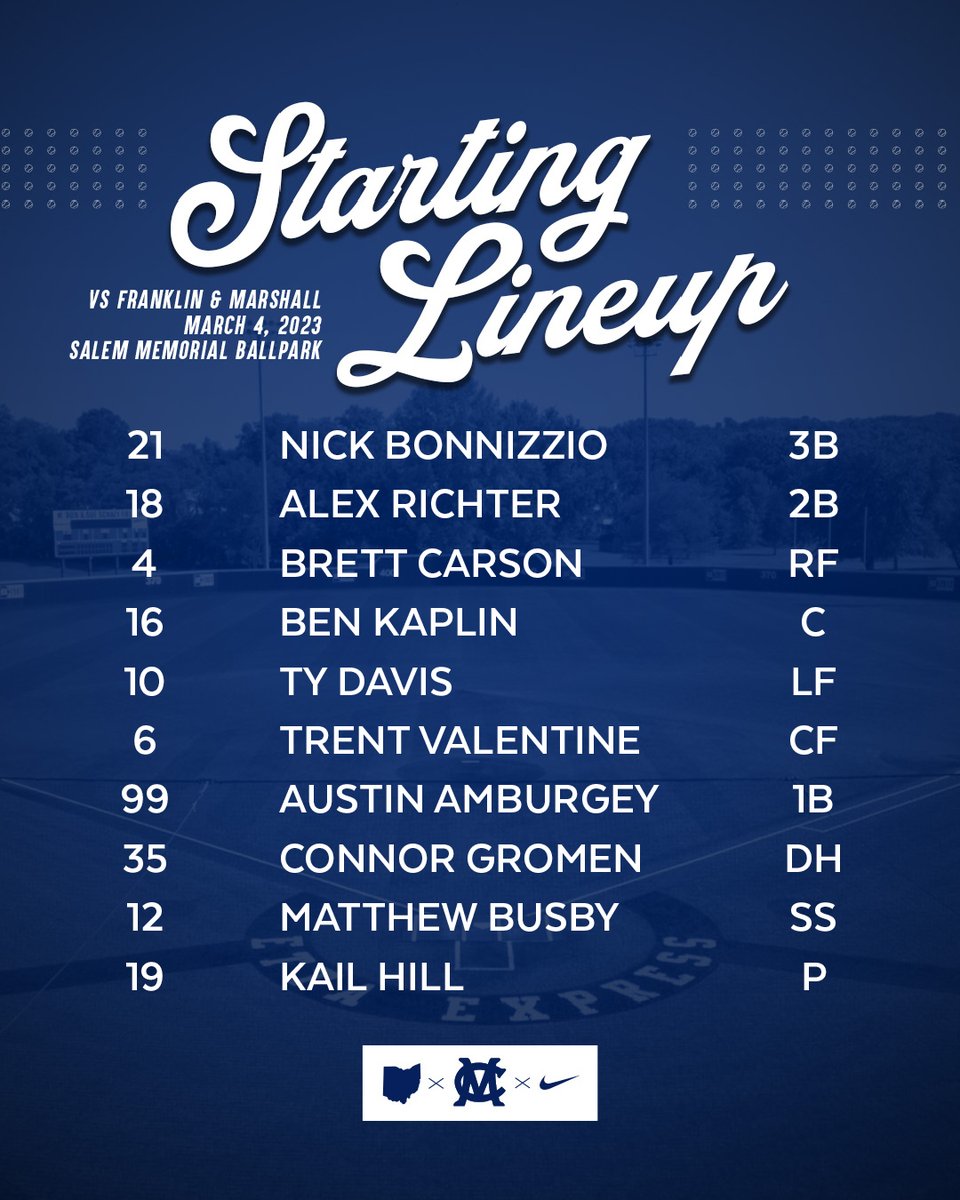 Starting lineup for today's game against Franklin and Marshall. #EttaExprss #PioNation #d3baseball