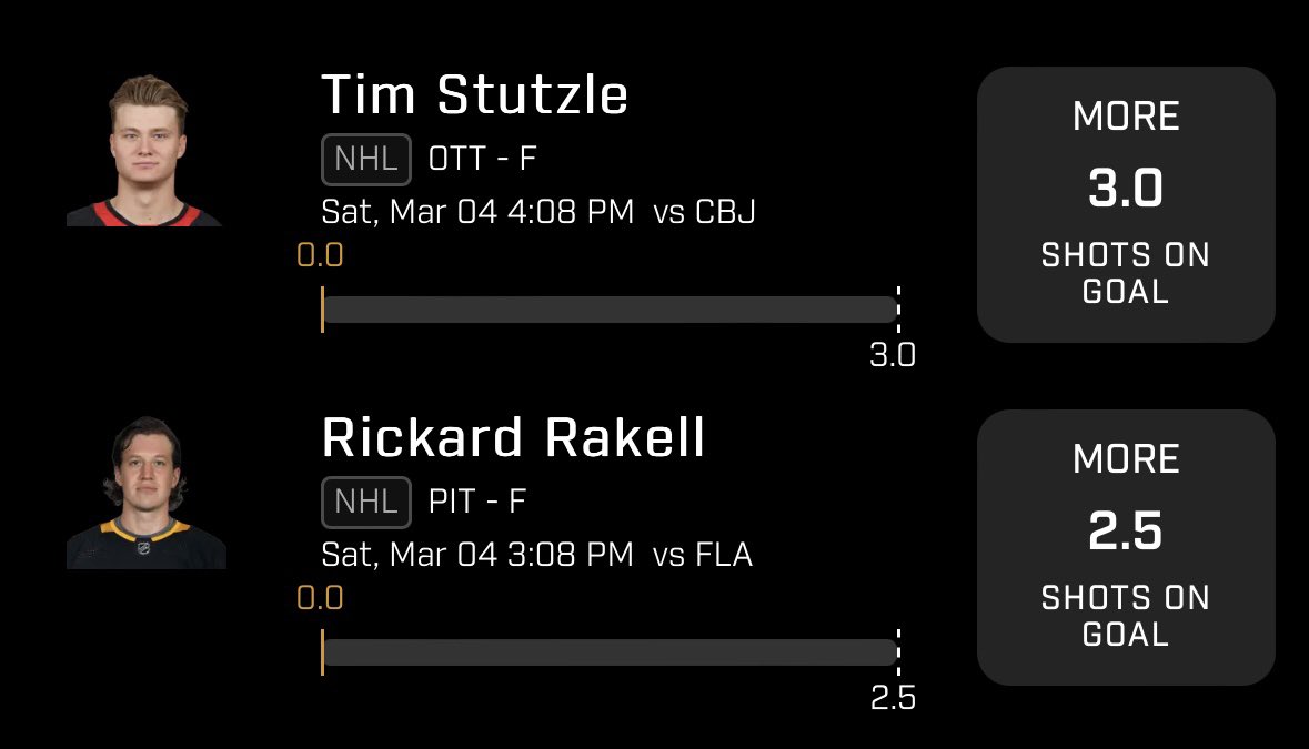 March 4th 🍐 POTD 🍐

Tim Stutzle “O” 3.0 SOGs
Rickard Rakell “O” 2.5 SOGs

This is hitting idc 

BOL if tailing! 💫 

#PrizePicks #GamblingTwitter #DFS #Underdogfantasy