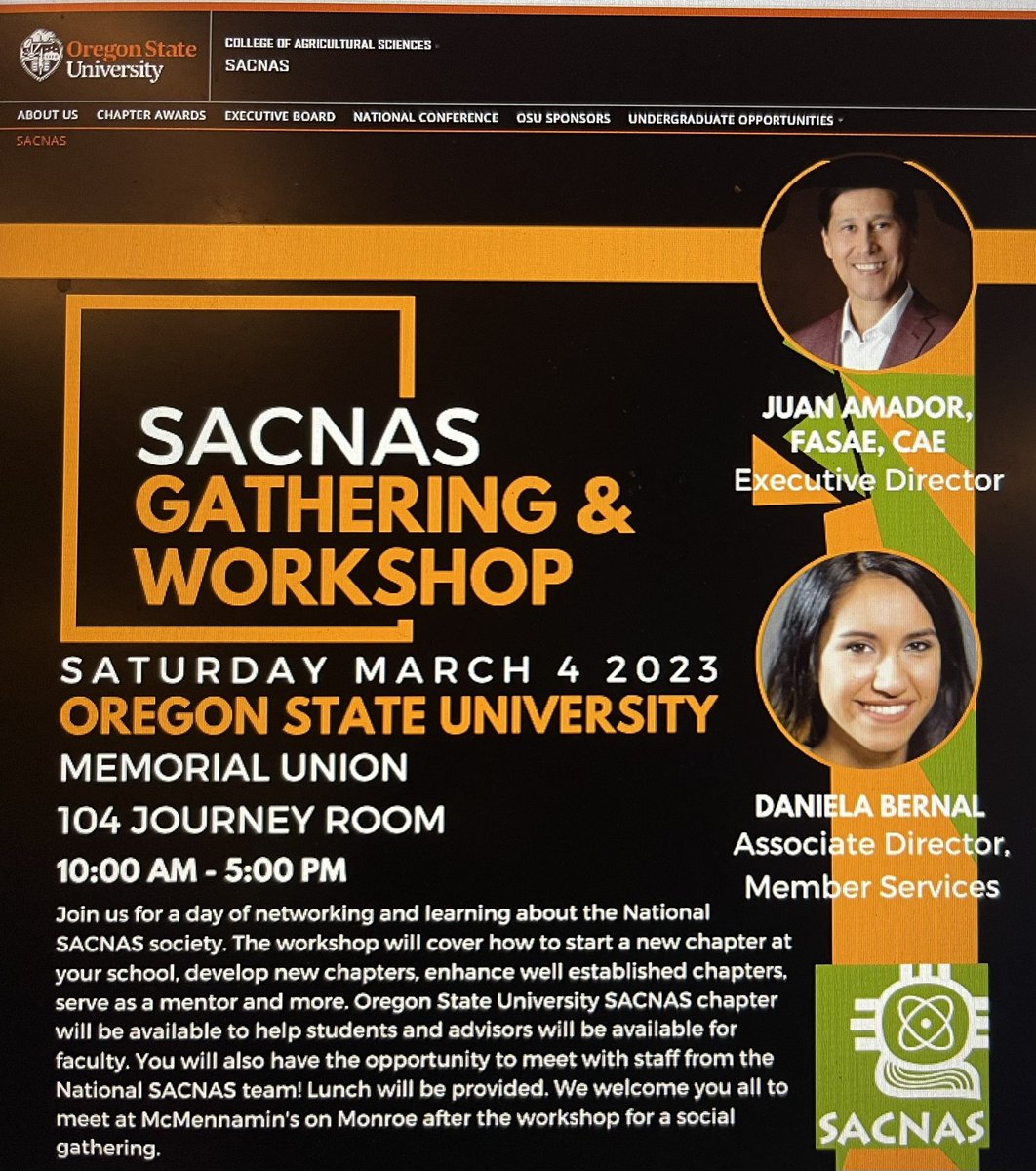 Juan Amador, FASAE, CAE (@jamador51) on Twitter photo Thank you <a href="/OSUAgSci/">OSU Ag Sciences</a> #SACNASChapters for an exciting day supporting you and your engagement with @sacnas. Thank you <a href="/OSUAgSci/">OSU Ag Sciences</a> #SACNASChapters for an exciting day supporting you and your engagement with @sacnas.