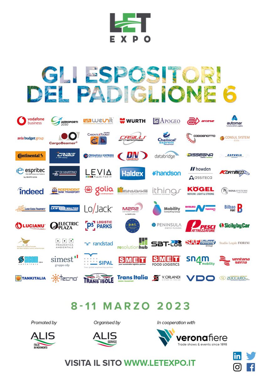 Ci siamo quasi: dall’8 all’11 marzo il mondo dei trasporti, della logistica e dei servizi alle imprese vi aspetta a Veronafiere per #LetExpo2023: la fiera più innovativa dell’anno!

Non mancare! Scarica il biglietto gratuito dal sito letexpo.it e visita la fiera