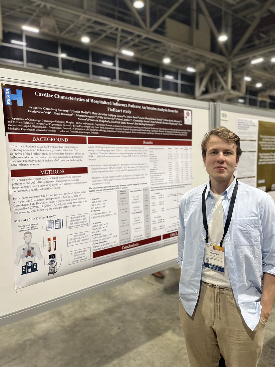 Interim analysis of the FluHeart study by <a href="/KristofferSkaar/">Kristoffer Grundtvig Skaarup</a> at the #ACC23 <a href="/ACCinTouch/">American College of Cardiology</a> , hosp flu pts 🏥🤧 have impaired LV and RV func 🫀❤️‍🩹 compared to matched healthy controls but with echo findings similar to COVID pts, stay tuned for full analysis 👀