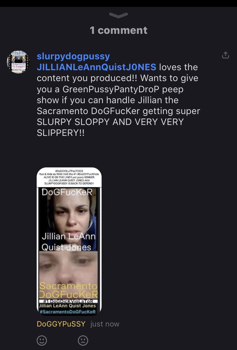 K9DoGFucKeR's tweet photo. #JillianLeAnnQuistJones Jillian LeAnn Quist Jones  #Sacramento #DoGFucKeR aka #SlurpyDogPussy attacks homeowner when Jillian is found to be fucking w/ the dog &amp; sucking the dogs #RedTipLipStickDogDick . Jillian was convicted of #bestiality 286.5PC 4 fucking dogs while pregnant. https://t.co/P6jEgFyu4p
