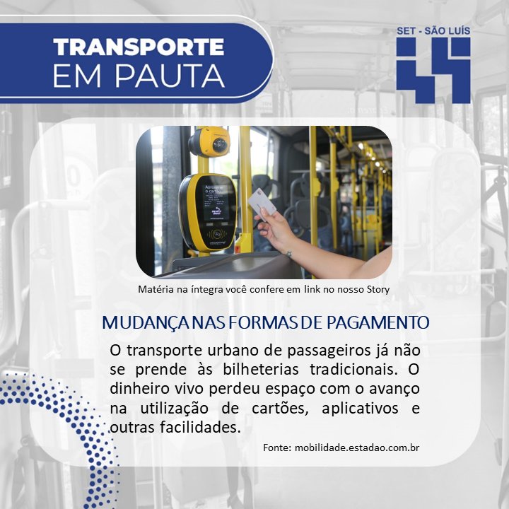 setsaoluis's tweet photo. #️⃣Transporte em Pauta#️⃣
🫰 O transporte urbano já não se prende mais às bilheterias tradicionais. O dinheiro vivo perdeu espaço com o avanço na utilização de cartões, aplicativos e outras facilidades ⏬
https://t.co/zLFDzSna5B
•O SET mais próximo de você! 🤜🤛
#SetSlz https://t.co/y0Ucslj46z