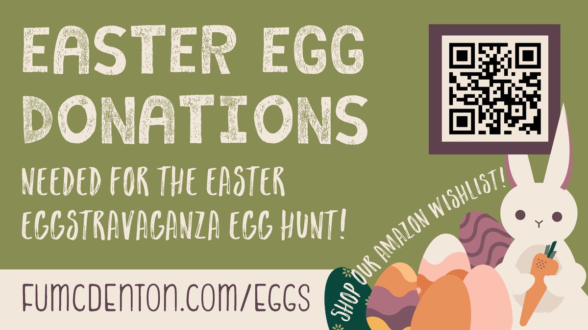 We need lots of candy for our annual Easter Eggstravaganza Egg Hunt! You can bring donations to the church OR shop the church’s Amazon Wishlist at fumcdenton.com/eggs. Thank you for being a church that shines God’s love into every life! Learn more: eepurl.com/ilJoEM