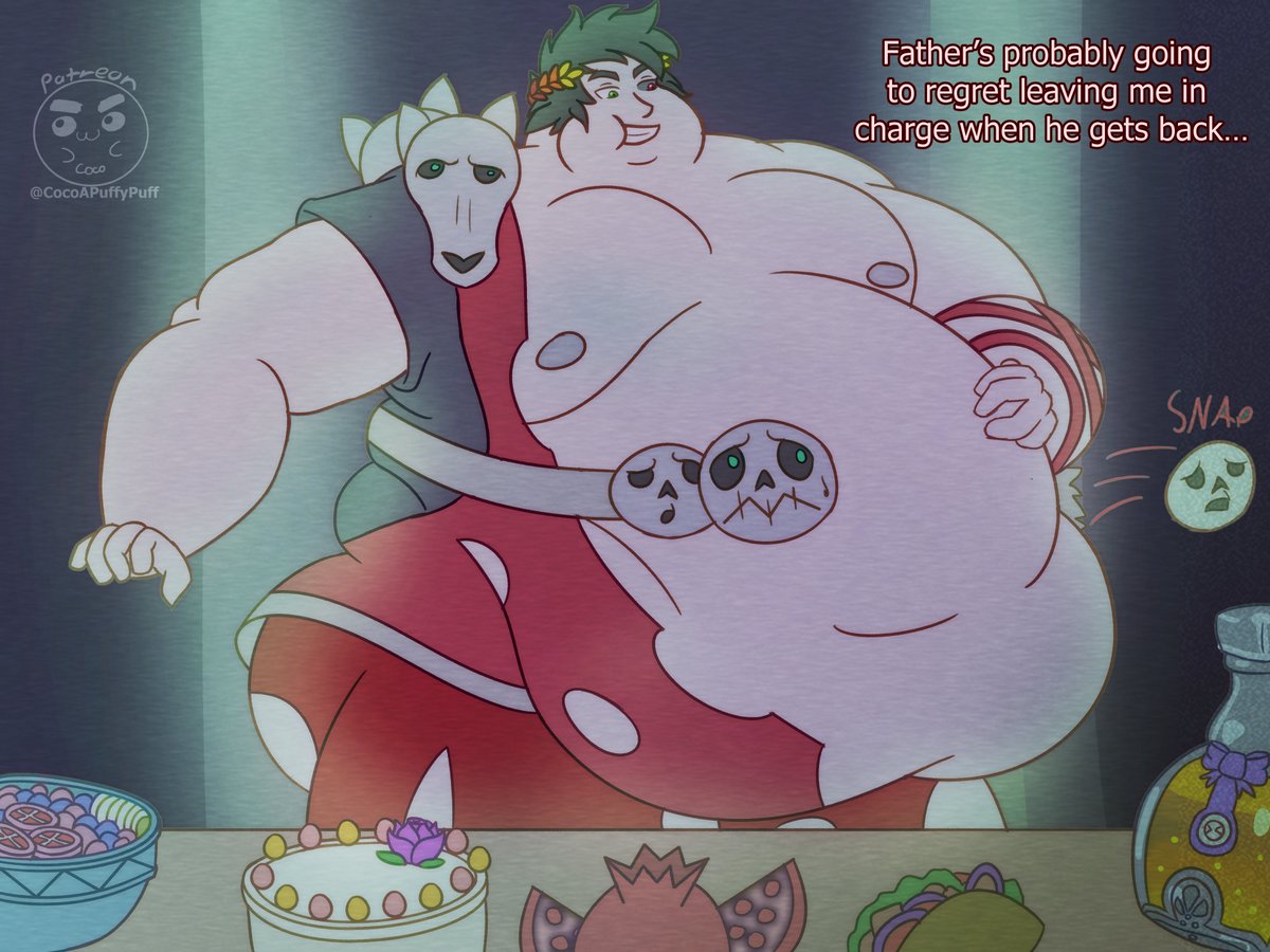 CocoAPuffyPuff's tweet photo. And here is the first place winner in June freaturing Zagreus who was left in temporaly in charge, it seem the power got to his head and most importantly his belly https://t.co/iYowWOo3yr