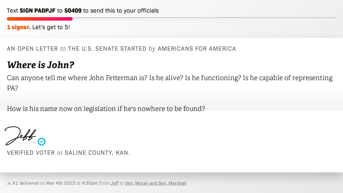 openletterbot's tweet photo. ๐ Sign Where is John? and I'll deliver a copy to your officials: https://t.co/vf5gSHUtcq ๐จ No. 1 is from @youseemgneiss to @JerryMoran and @SenatorMarshall #KS1 #KSpolitics #KSpol #KSpoli https://t.co/dWN9LTWrhi