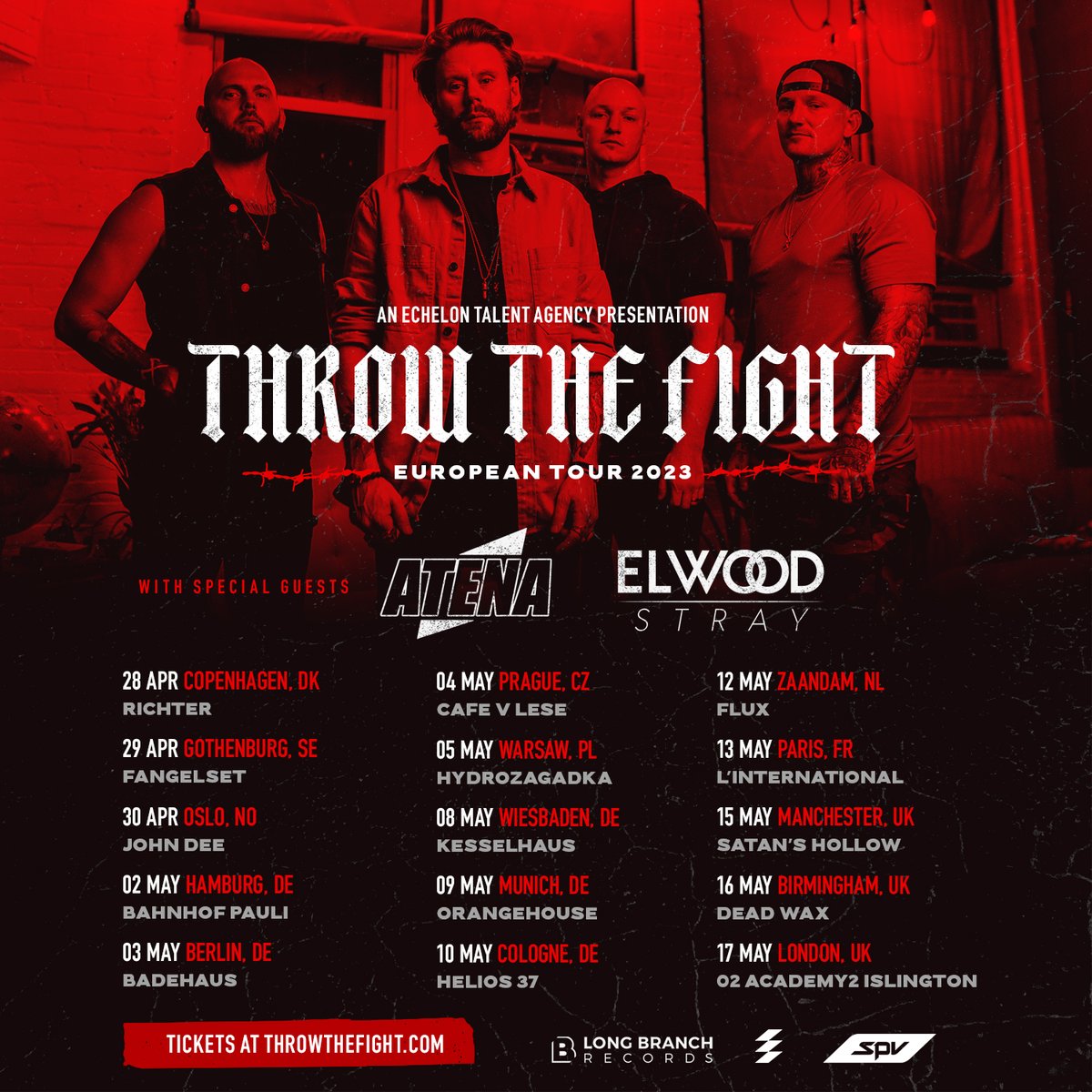 Tickets for our European tour with @elwood_stray and @atenaband are on sale now! 

🎟️ Hit the link for tix + info: 👇
throwthefight.com

Let's go!!