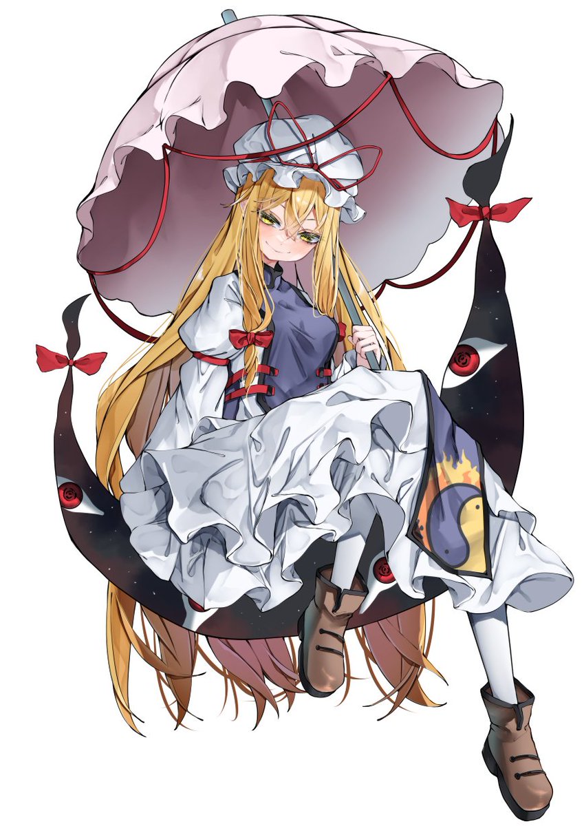 yakumo yukari 1girl gap (touhou) solo umbrella hat blonde hair long hair  illustration images