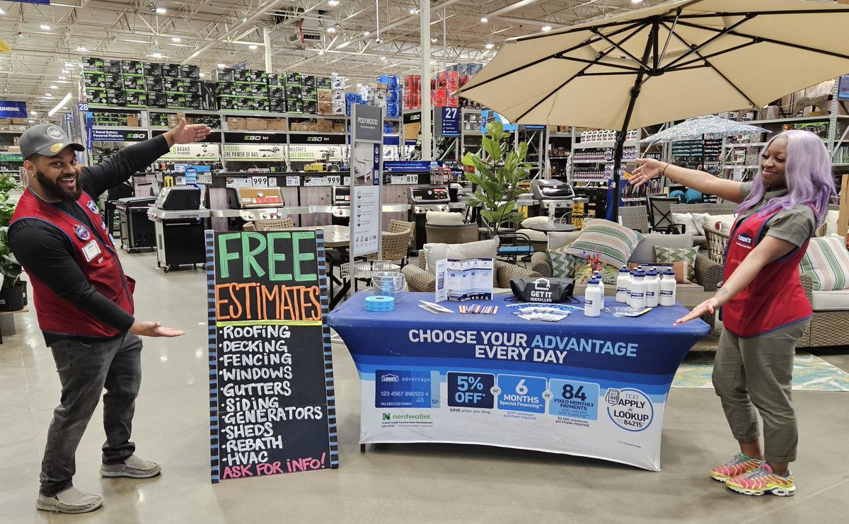 LOWES2691's tweet photo. Free Estimates at Lowes 2691. It's a beautiful day to come out and say HEY! Oh and pick up some amazing Lowe's Swag on the way. @BenitoKomadina @BlueBoxR1 @GunterFatemia https://t.co/6eUhHUdHQE