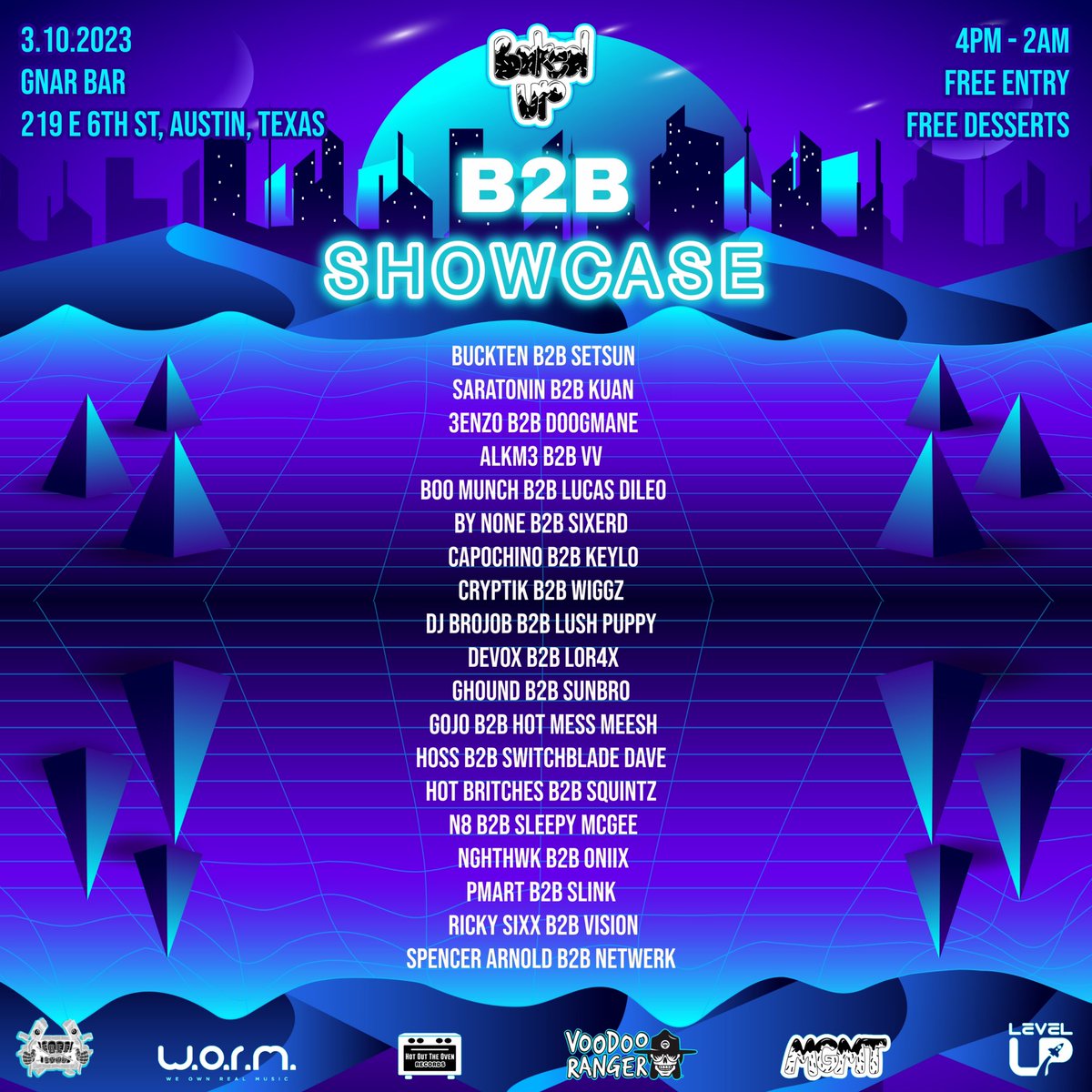 bakedupco's tweet photo. Stacked lineup for our B2B Showcase next Friday 3/10! 💯 

Which b2b set are you most excited for?? Don’t forget this is a FREE ENTRY event so come support all the homies! 🥳 https://t.co/SPV9NmTOyl