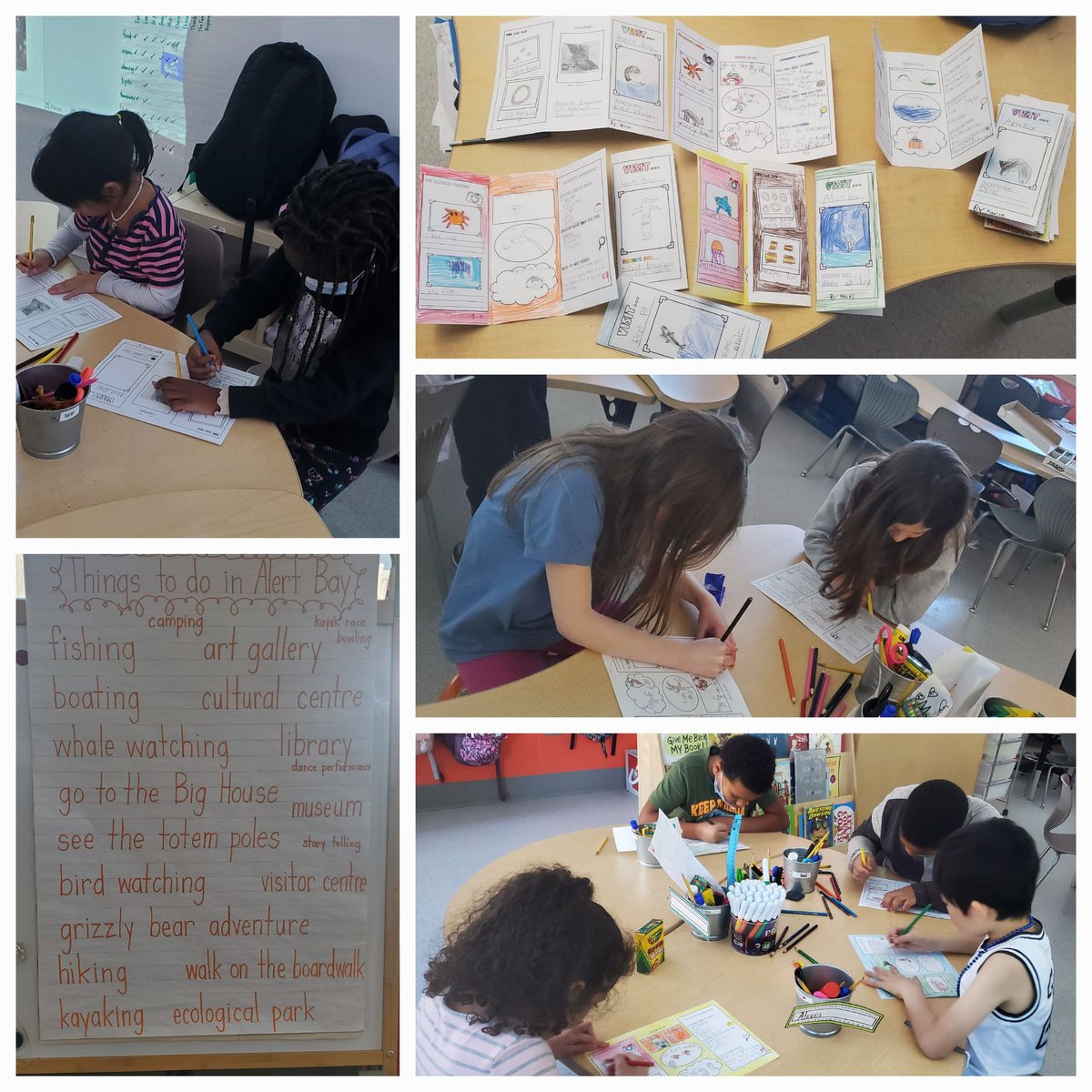 Krahnskids's tweet photo. Look at these busy bees working on their Alert Bay community brochures! After all of our research, we all agree that Alert Bay would be an awesome place to visit! #SageCreekLRSD #ESCSmastery https://t.co/Dz2ISTDxZi