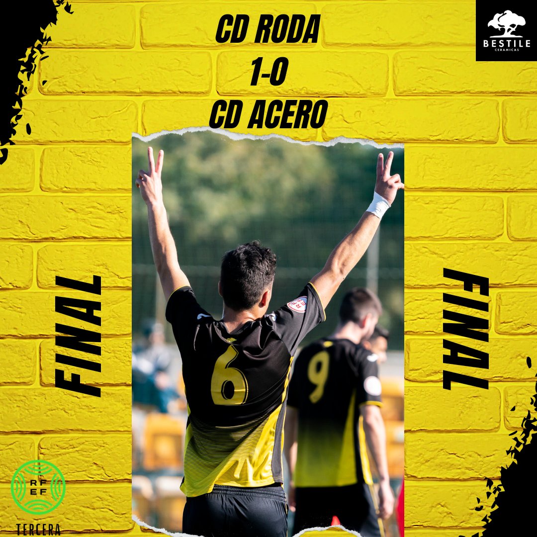 cdroda's tweet photo. 🏆 J23 #TerceraRFEF
🏟 #CDRoda 1️⃣🆚️0️⃣ @CDACEROOFICIAL
⌚️ FINAL 

➕️3️⃣ ¡Y FIINAAAAL! Triunfo de los gualdinegros en un encuentro muy igualado con gol de @charliemg10 en los últimos minutos. 

¡Bravo, equipo! 👏⚫️🟡

#SomRoda https://t.co/JIHQQ3Yzaf