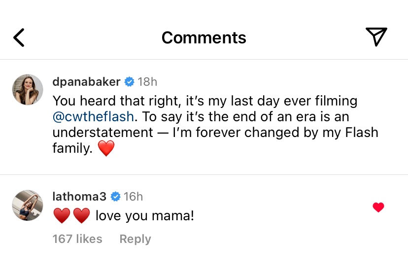 LA liked and commented on Danielle’s instagram reel about her LAST day filming The Flash 🥲