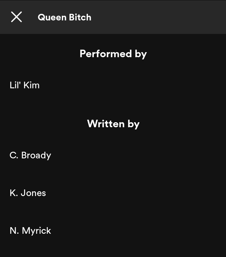 K_Curry_'s tweet photo. @Whatunobougator @SEXYCAPRICORN74 @PoeBase To further prove my point. Here we have Lil Kim song "Queen B!tch" as you can see the 3 writers. But do you see Biggie name? He wrote the entire song. You can click the link hence "Ghost" 
https://t.co/z756d5UaXm https://t.co/2pmuskFK3t