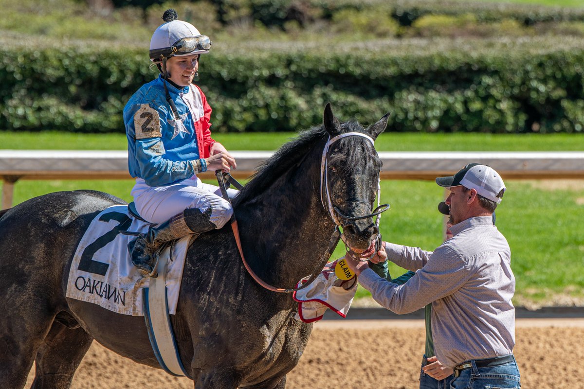 Acehigh Royal ($8.80) - the first winner of the 2022-2023 <a href="/OaklawnRacing/">Oaklawn Hot Springs</a> meet - becomes the latest in the Saturday opener. <a href="/kyleejordan7622/">Kylee Jordan</a> for father <a href="/ToddJordanRacin/">Jordan Racing</a> (right).