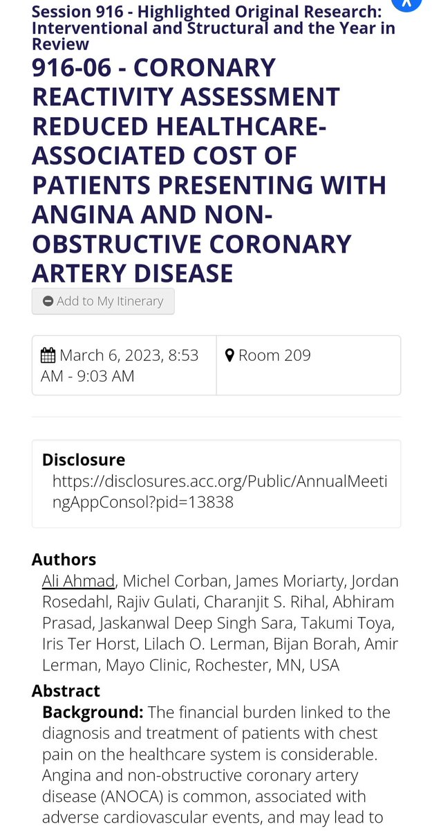 Michel_CorbanMD's tweet photo. Join us Monday 3/6 @ 8:30 AM for Highlighted Original Research: Interventional and Structural - Top #ACC23 Abstracts

Coronary reactivity testing for endothelial and microvascular dysfynction reduces healthcare-associated cost in #ANOCA https://t.co/SWF7PHQAoc