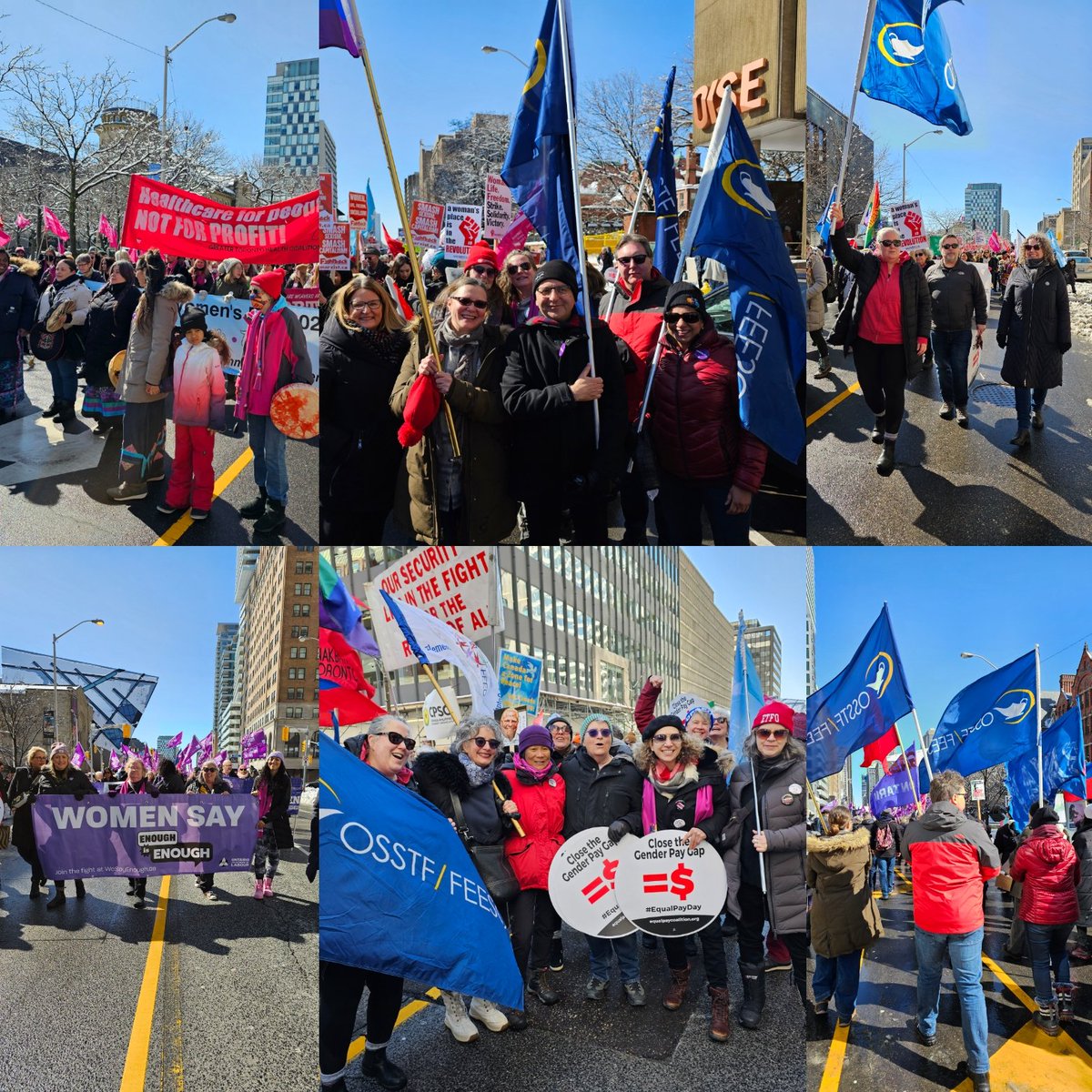 osstf's tweet photo. Today back in-person for 1st time since 2020 at #IWD2023 rally &amp; march #Toronto.

This years theme is 'Women, Life, Freedom'  &amp; #OSSTF/FEESO stands in solidarity w/Iranian &amp; Kurdish women’s struggles for fundamental rights.

#IWD2023 #OnPoli #OntEd https://t.co/ZK2TINxMP3