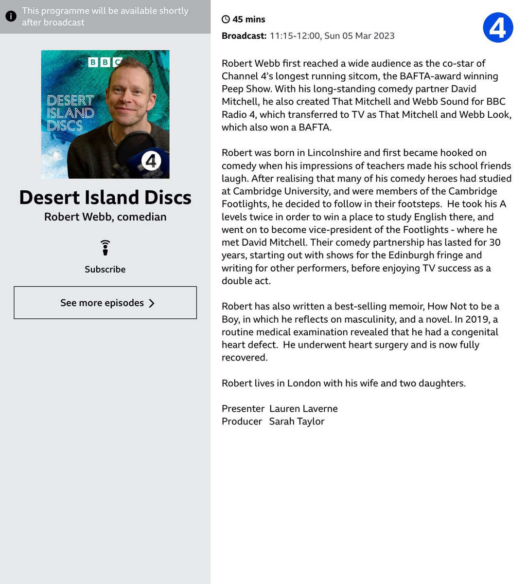 Sunday morning listening - tune in to <a href="/BBCRadio4/">BBC Radio 4</a> Desert Island Discs to hear <a href="/AlumniQegs/">QEGS Alumni</a> comedian Robert Webb’s musical choices. <a href="/qegs_horncastle/">QEGS, Horncastle</a>