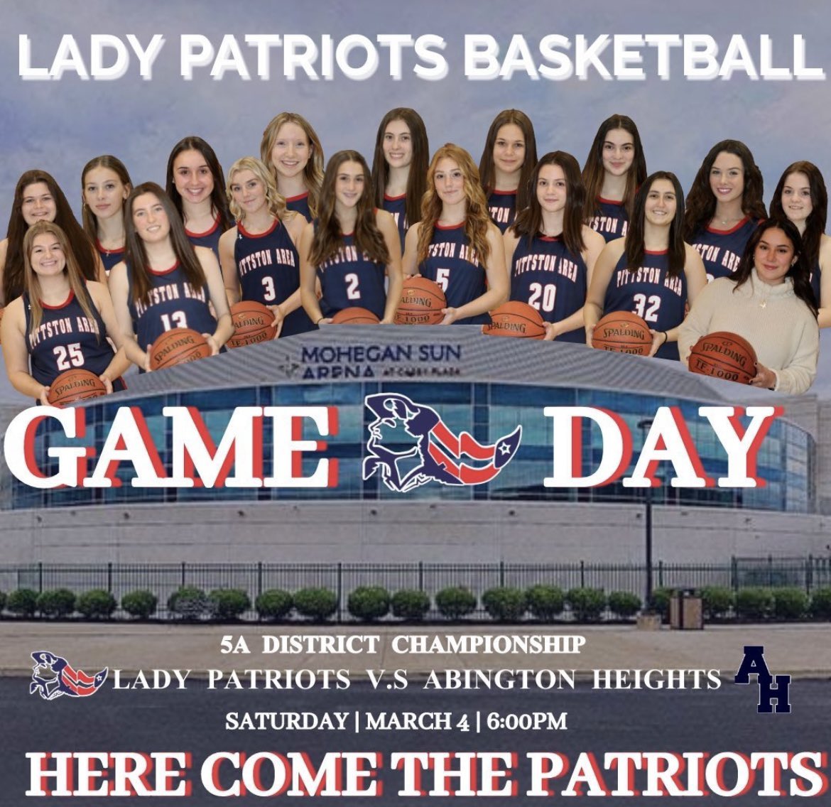 Good Luck to our Lady Patriots basketball team tonight as they play for the 5A District Championship at the Mohegan Sun Arena!