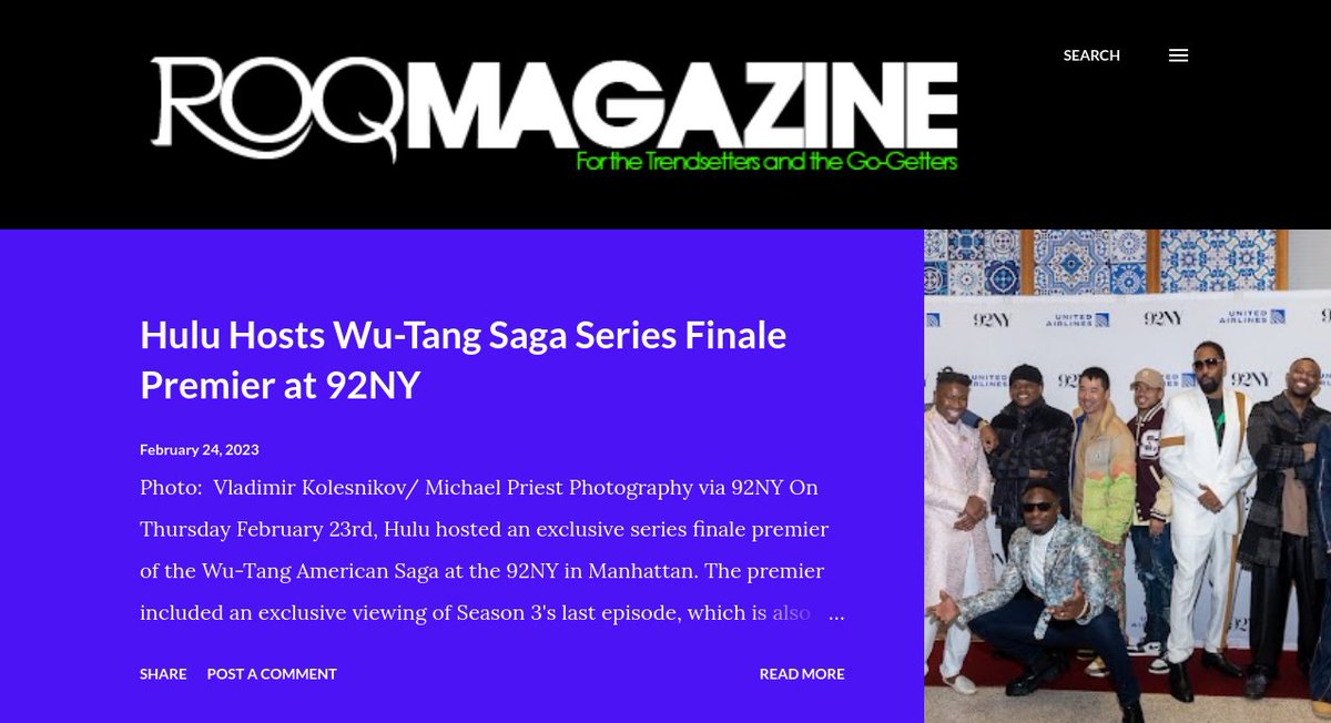 ROQ Magazine: Hulu Hosts Wu-Tang Saga Series Finale Premier at 92NY #hiphophistory roqmagazine.com/2023/02/hulu-h… <a href="/92ndStreetY/">The 92nd Street Y, New York</a> Thanks for having us!