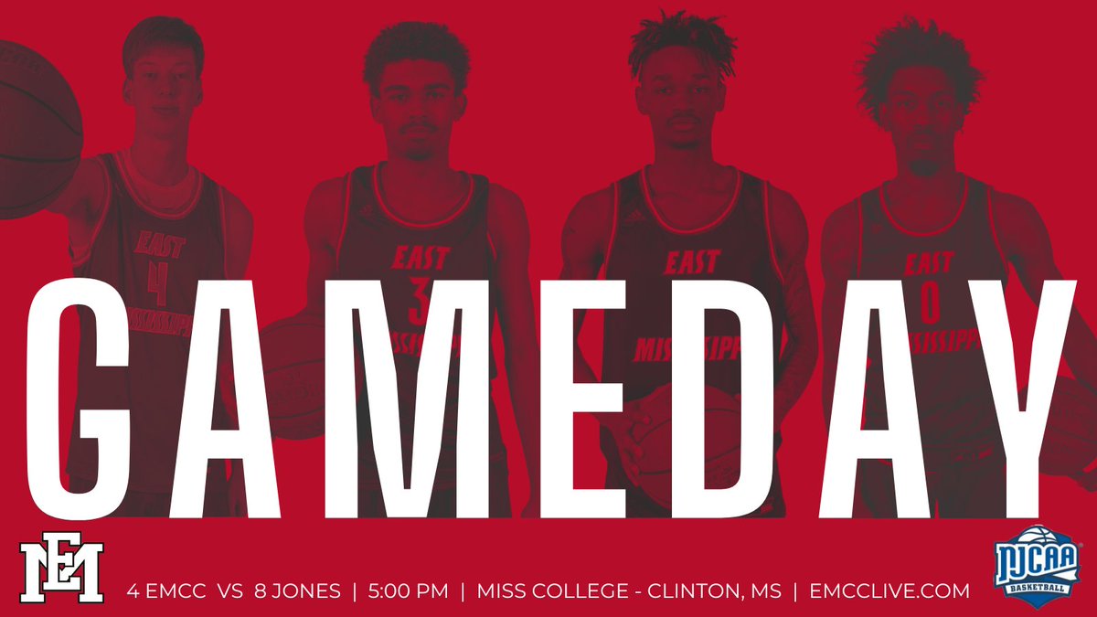 EMCCathletics's tweet photo. GAME DAY! Men's basketball will play Jones College in the Region 23 Tournament semi-finals today at 5:00 PM. The game is at Mississippi College in Clinton, MS. If you can't make it, watch online at https://t.co/l4C4t3dbDq #PR1DE #LETSGOOOO #BEATJC https://t.co/6Dt8TRCZ1q