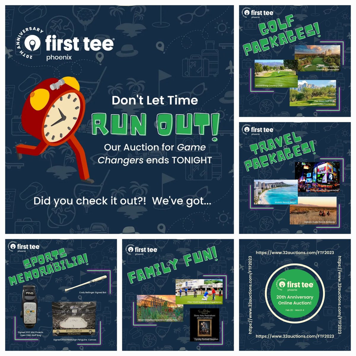 32auctions.com/FTF2023
There's only a few hours left... FT-PHX 20th Anniversary Online Auction for Game Changers ends tonight! Don't miss out!

#golfpackages #onlineauction #vacationpackages #sportsmemorabilia #familyfun #firsttee