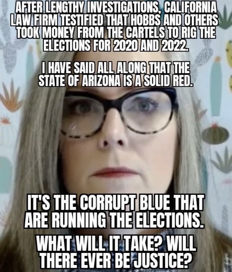 How much more evidence needs to come to light before Democrats stop saying “there’s no evidence of wide spread voter fraud”? Katie Hobbs was in charge of counting her own votes. Think about that for a sec. Now she and other elected officials have been caught accepting cartel $$
