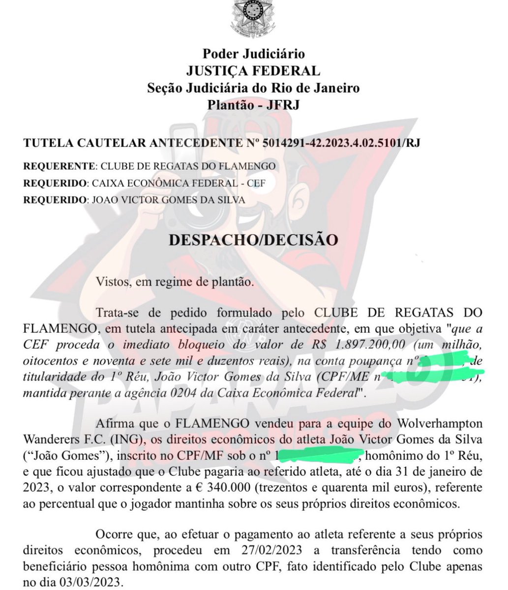 futebol_info's tweet photo. Flamengo se engana e paga comissão de quase R$ 2 milhões para o João Gomes errado.

Clube fez o pagamento para o CPF de outra pessoa (e não para o volante do Wolverhampton) e teve que entrar com uma tutela cautelar para receber o dinheiro de volta.

🗞 @PaparazzoRN
📸 Reprodução https://t.co/2S4gSeDHp9