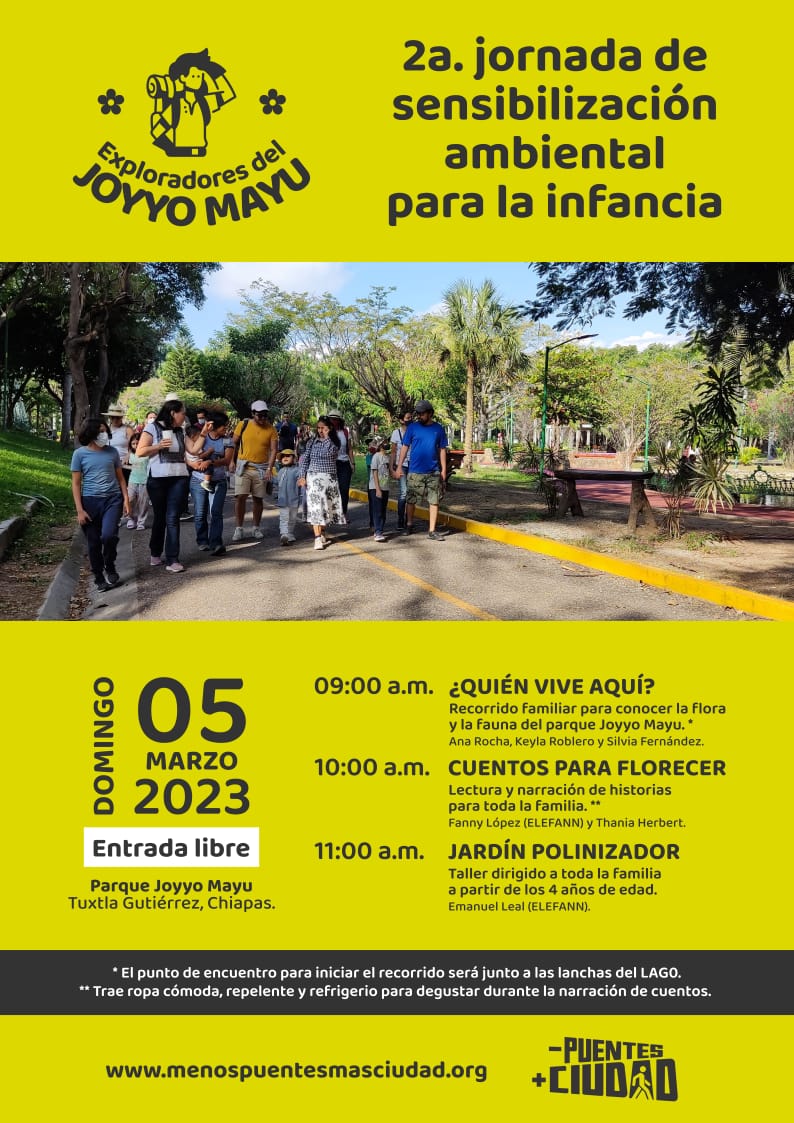 elefann_mx's tweet photo. 🌺 EXPLORADORES DEL JOYYO MAYU 🌺
2a. Jornada de sensibilización ambiental para la infancia.

• Domingo, 5 de marzo de 2023.
• 9:00 a 12:00 horas.
• Parque Joyyo Mayu, Tuxtla Gutiérrez. Chiapas. https://t.co/FS0YWMGUKG