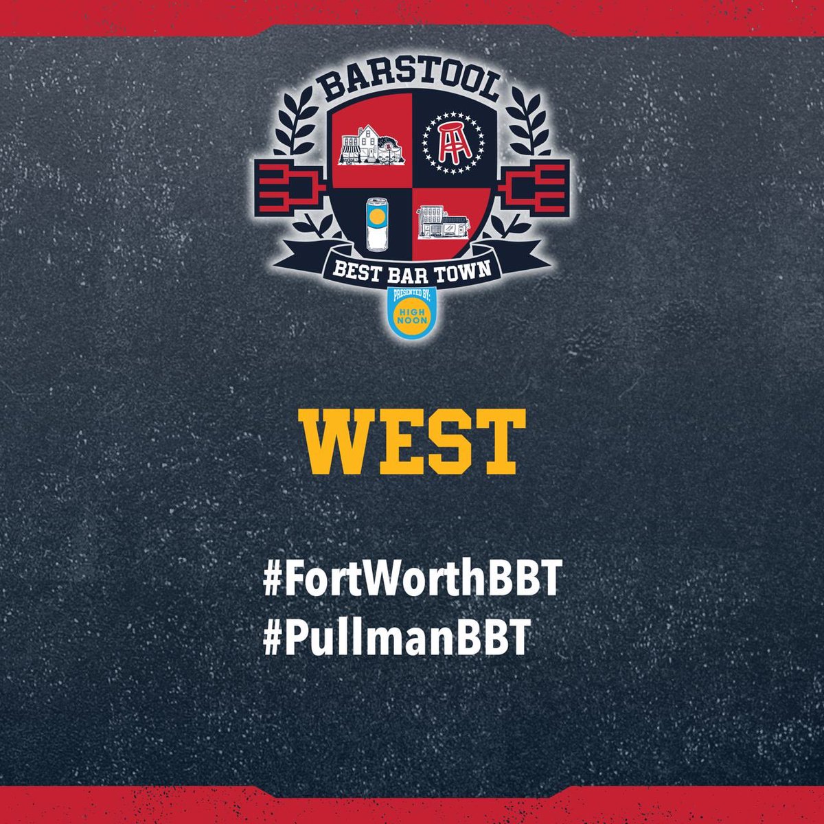 BarstoolU's tweet photo. #8 Pullman, WA vs #11 Fort Worth, TX 

To vote for Pullman, tweet "#PullmanBBT"

To vote for Fort Worth, tweet "#FortWorthBBT"

One vote per account. Must include the hashtag. Voting ends Sunday, 3/5 at 3PM EST.

@BarstoolTCU @BarstoolWazzu #BestBarTown https://t.co/yCGkPXXt1S