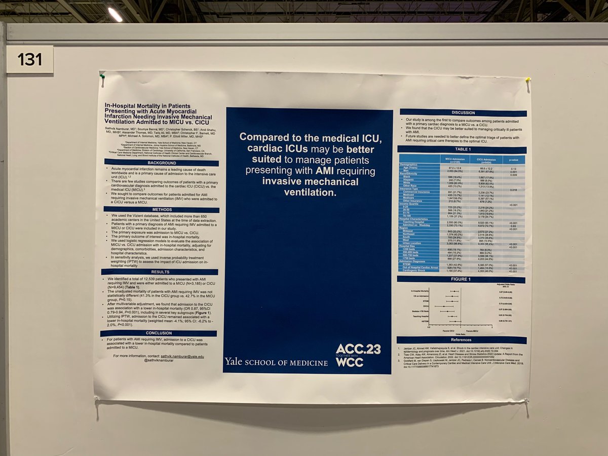 Grateful to be able to share our research at #ACC23 under the mentorship of <a href="/ElliottMillerMD/">Elliott Miller</a> and <a href="/YaleIMed/">Yale Internal Medicine</a> <a href="/YaleIM_Chiefs/">Yale Internal Medicine Chiefs</a>