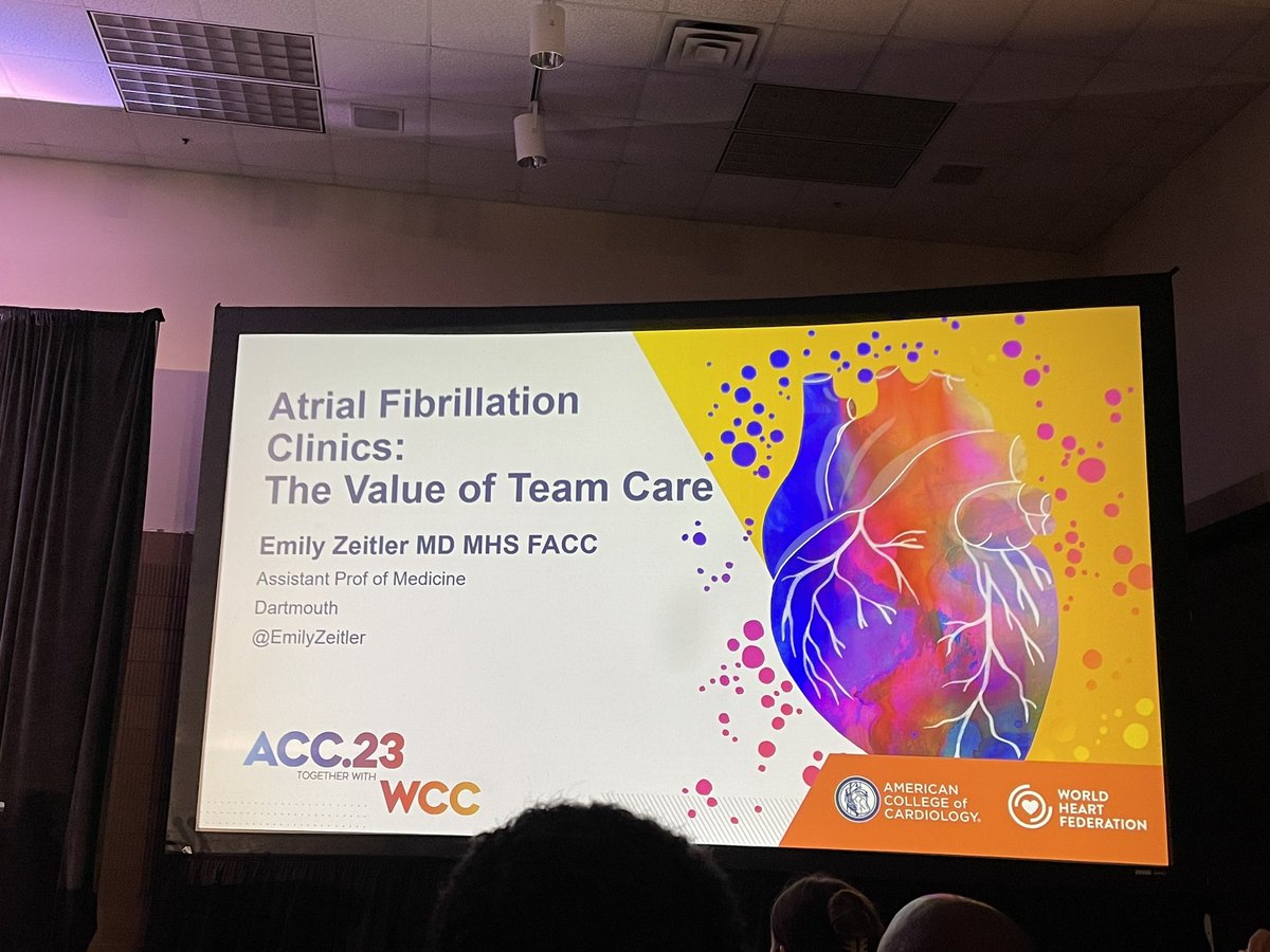 Fantastic talk today by <a href="/EmilyZeitler/">Emily Zeitler</a> at #ACC23 on the value of Team Based Care for Atrial Fibrillation! <a href="/DHCVFellowship/">Dartmouth Cardiovascular Fellowship Program</a> <a href="/DHHeartVascular/">Dartmouth Health Heart and Vascular Center</a>