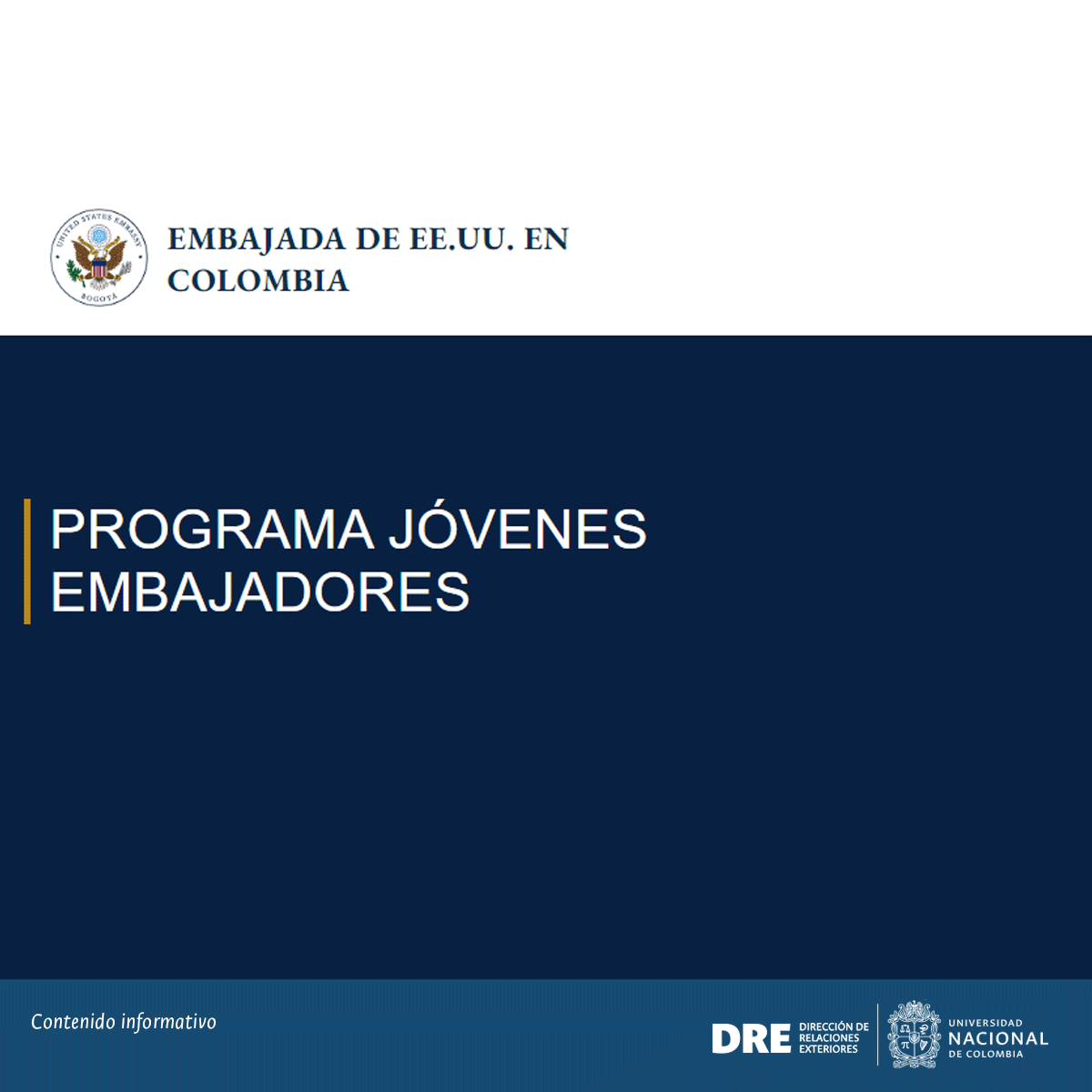 DRE_UNAL's tweet photo. 🇺🇸¿Ya conoces el Programa Jóvenes Embajadores de @USEmbassyBogota? Este busca preparar a los jóvenes para hacer la diferencia en sus comunidades, por medio de un ciclo de actividades educativas y culturales centradas en el liderazgo, la diplomacia y el servicio comunitario. 🧵👇 https://t.co/w6mVQBHAPf