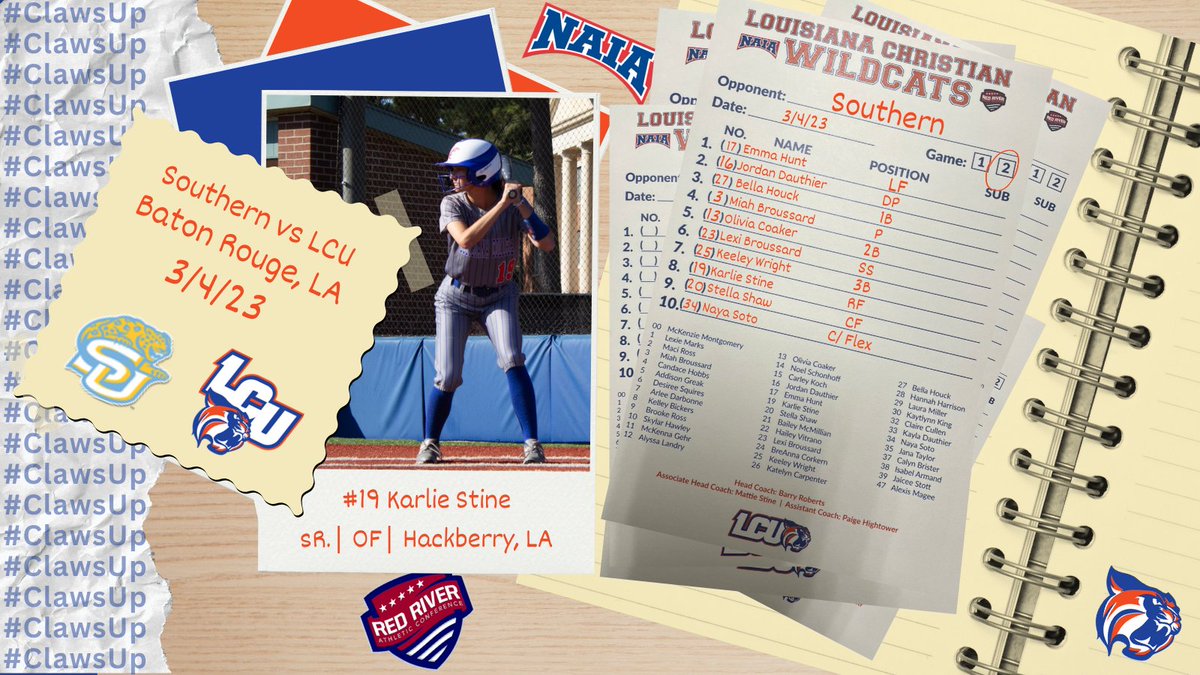 Starting 9 against Southern University
#ClawsUp <a href="/LC_University/">Louisiana Christian University</a> <a href="/LCU_Wildcats/">Louisiana Christian University Wildcats</a> <a href="/RRACsports/">RRAC Sports</a> <a href="/CenLaPrepsLLC/">Cenla Preps</a>