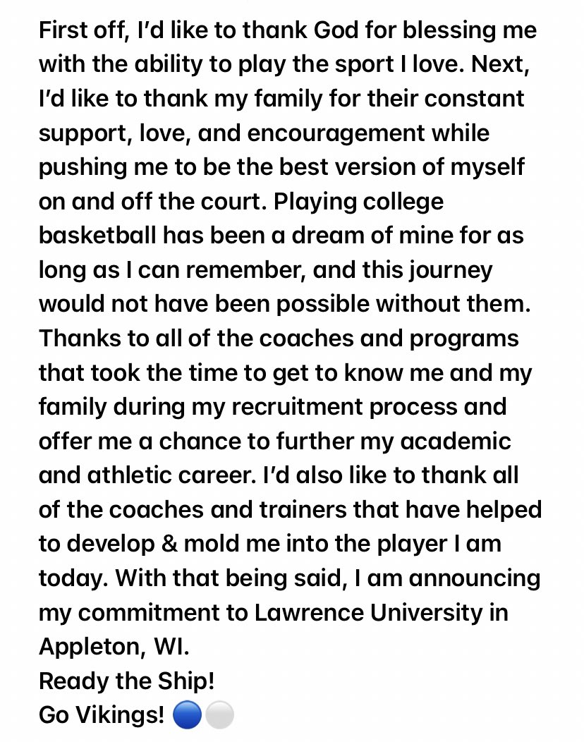 COMMITTED!! 🔵⚪️
Ready The Ship!
GTAC
<a href="/Coach_Korn/">Casey Korn</a> <a href="/LakeGeorge04/">Olalekan George</a> <a href="/JulianDeGuzman3/">Julian DeGuzman</a> <a href="/LUVikingsMBB/">Lawrence Men’s Basketball</a> <a href="/Coach_Antosz/">Tom Antosz</a> <a href="/Wheeling_Hoops/">Wheeling Basketball</a> <a href="/ILHoopProspects/">Illinois Hoop Prospects</a> <a href="/AIAeliteboys/">ALL IN Elite Boys</a> <a href="/AIA_BILLY/">Billy Welcome</a>