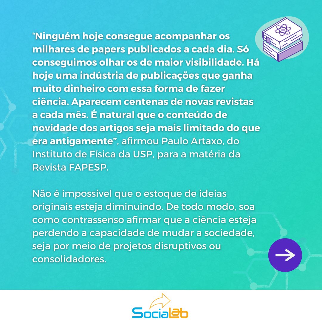 A ideia de que as invenções atuais são menos disruptivas do que as do século passado tem gerados muitos debates.
Arraste pro lado e saiba mais sobre o tema da matéria publicada no site da @pesquisa_fapesp por Fabrício Marques!➡➡

#ciencia #science #pesquisabrasileira #inovação