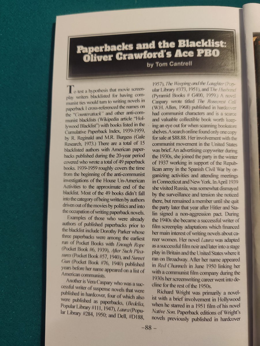 My article on Paperbacks and the Blacklist: Oliver Crawford's Ace Paperback Original is in the latest Paperback Parade #117.